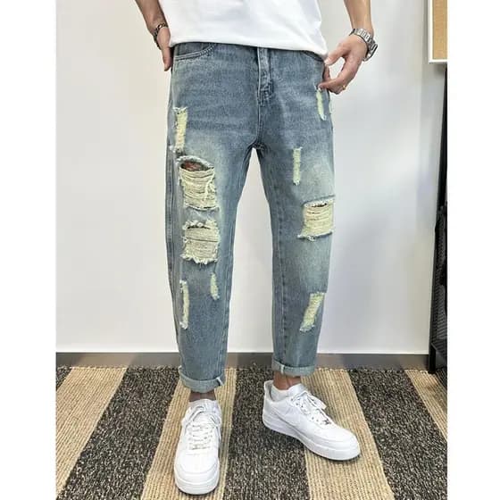 Street Wear ins Americano Rasgado Solto Ruffian Bonito Harlan Calças Skinny High-End Moda Jeans Masculinos Retos 26.5.19