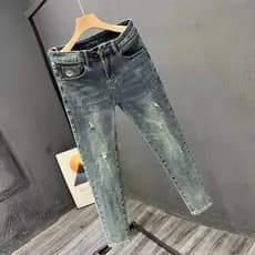 Street Wear primavera verão moda masculina gato zero rasgado Jeans versão coreana elástico fino-ajuste pés pequenos calç