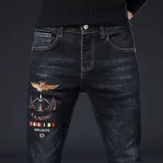 Hong Kong High-End Jeans Masculino Verão Trendy Bordado Impresso Slim-Fit Stretch All-Match Pés Pequenos Longos
