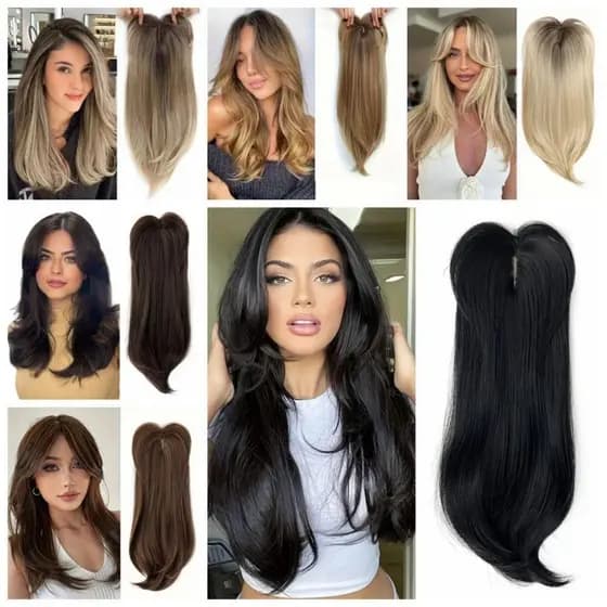Toppers De Cabelo Sintético SHENGDA , Clipe Em Topper Camadas Ombre Com Franja , Reto de cavalo cacheado