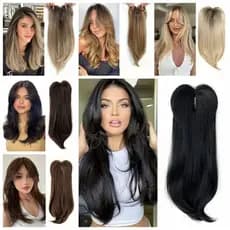 Toppers De Cabelo Sintético SHENGDA , Clipe Em Topper Camadas Ombre Com Franja , Reto de cavalo cacheado