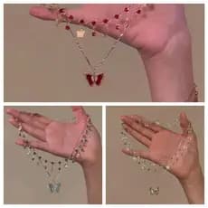 Colar De Borboleta HUIJIANG , Corrente De Clavícula De Joias De Zircônia , Gargantilha De Camada Dupla Com Borla Brilhan