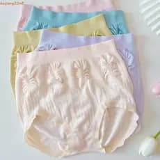 HUIJIANG 7 Peças Conjunto De Calcinhas Femininas , Cuecas De Cintura Alta Com Babados , Cor Sólida Elástica Laço