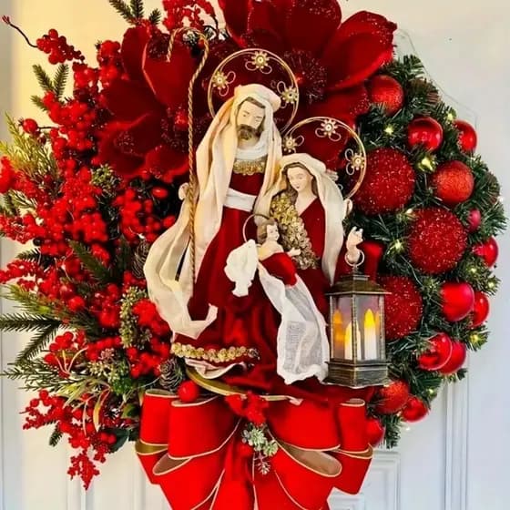 HUIJIANG Guirlanda De Natal , Porta 2D Vermelha Pendurada Artificial , Lâmpada De Óleo Reutilizável Plana Enfeites