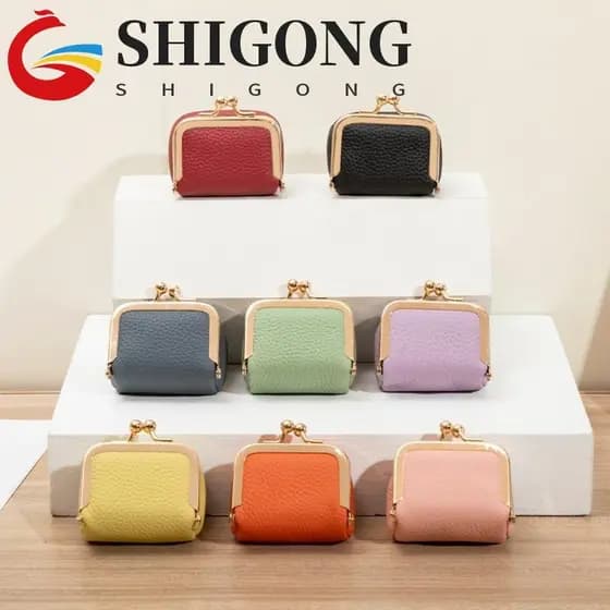 Bolsa De Joias De Couro SHIGONG , Moedas PU De Cor Sólida Kiss Lock , Mini Quadrada Para Itens Pequenos