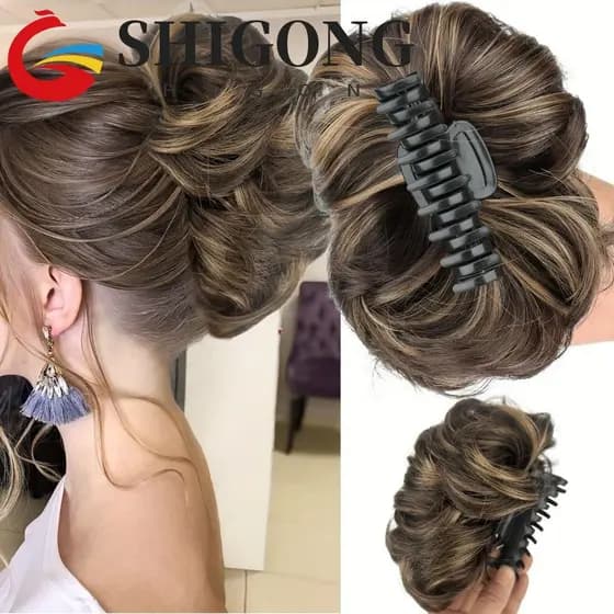 SHIGONG Postiços De Coque De Cabelo Bagunçado , Ondulado Sintético Updo , Clipe De Garra De Scrunchie No Donut