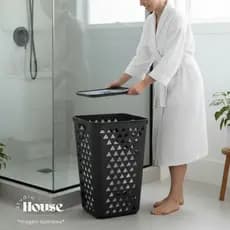 Cesto de Roupa Grande Com Tampa 60 Litros Cesto de Lixo em Plástico Ecológico