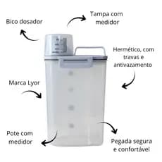 Pote Hermético 2.5L Com Copo Medidor Bico Dosador Cozinha Mantimentos Lavanderia Multiuso