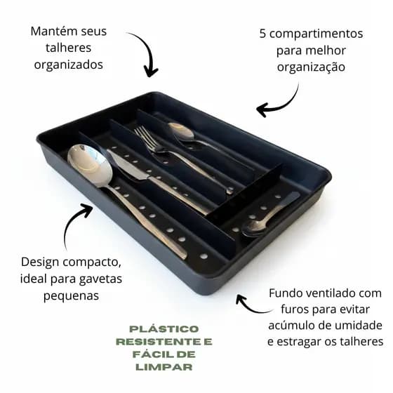 Organizador De Talheres Gaveta 5 Divisórias