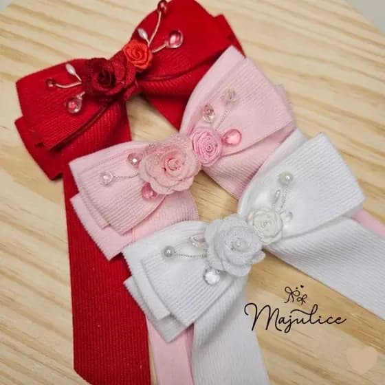 Laço Adulto Infantil Menina com Pontas Rosa, Branco ou Vermelho Festas Luxuoso Casamento Formatura Batizado Natal