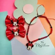 Kit Par de Laços e Colar Infantil Minnie Vermelha