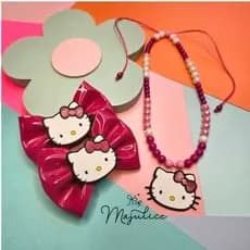 Kit Hello Kitty – Par de Laços + Colar Infantil | Laços Hello Kitty | Colar Hello Kitty