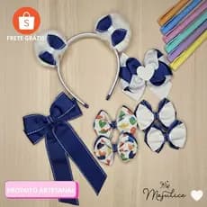 Kit Laços Escolares Kit Completo com Tiara de Pompom Par de Laços Laço G e Laço com Pontas todas as cores