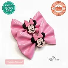 Par De Laços Minnie Rosa Verniz Luxo Infantil No Bico De Pato – Kit 2 Unidades