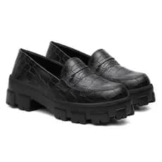 Mocassim Feminino Croco Salto Baixo Tratorado Moda Conforto