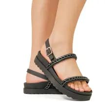 Sandália Feminina Papete Flatform Confortável Corrente