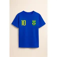 Camiseta Brasil Infantil Azul Personalizada Nome E Número