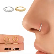 💍 Piercing de Nariz e Hélix Argola Cravejada - Folheada ouro com Zircônias | Antialérgico (Onp612) ✨