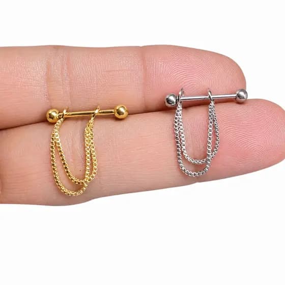 🌟Piercing Conch Corrente Dupla | Aço Folheado Antialérgico | Conforto e Durabilidade (ONP1541) 👂