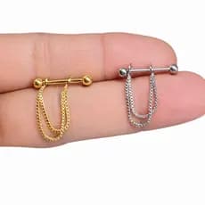 🌟Piercing Conch Corrente Dupla | Aço Folheado Antialérgico | Conforto e Durabilidade (ONP1541) 👂