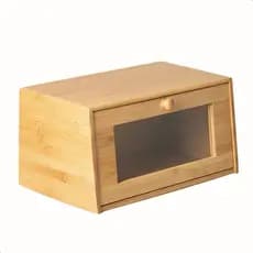 Porta Pão Bambu Tampa Polido Visor Acrílico 38cm Antifúngico