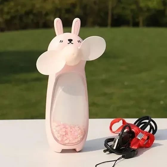 Mini Ventilador Urso Portátil Recarregável Led Usb Glitter