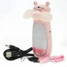 Mini Ventilador Urso Portátil Recarregável Led Usb Glitter