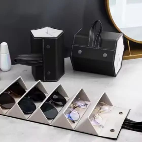 Case Porta Óculos Dobrável Organizador Necessaire Maleta de Óculos 5 Divisórias para Viagem Premium.