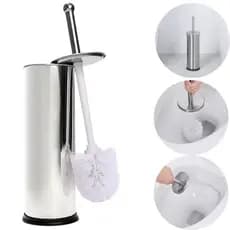 Escova Sanitária de Aço Inox com Suporte para Limpeza de Banheiro e Vaso Sanitário
