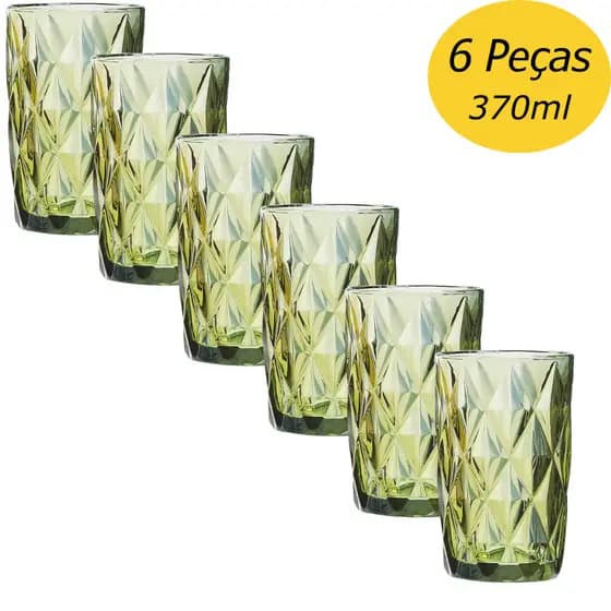 Conjunto com 6 Unidades de Copos de Vidro Diamond 350 ML Color