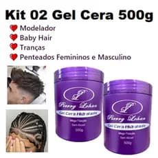 KIT 02 Gel Cera Baby Hair Trança Grande Pentear Pierry Lohan 500g cada Original e Modelador Cachos