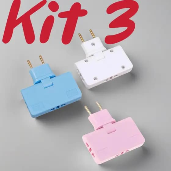 Kit  3 Adaptador de extensão de plugue de alimentação 3 em 1 ajustável em 180 graus