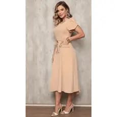 W155 Vestido Midi Femininocom manga Bolso e cinto - Duna