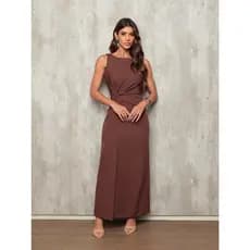 W170 648 Vestido longo elegante transpassado com nó fenda atras