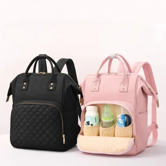 Mochila Maternidade Premium Multifuncional – Espaçosa, Elegante e Prática (Rosa ou Preta)  su