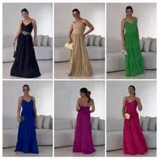 VESTIDO LONGO LASTEX FLUIDO FESTA CASUAL ELEGANTE NAO AMASSA NAO ENCOLHE VERDE AZUL PINK FUCSIA