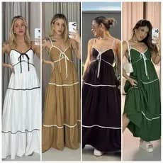 VESTIDO LONGO BICOLOR VESTIDO VERDE NUDE PRETO OFF-WHITE VESTIDO CONFORTÁVEL ELEGANTE COMFY GG GRANDE FEMININO TENDENCIA