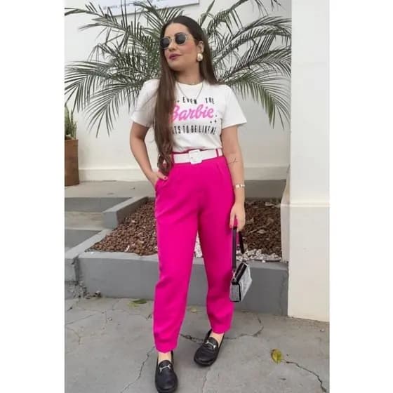CALÇA ALFAIATARIA CENOURA MODELO CENOURA SEM ZIPER NA BARRA FUCSIA PINK  PROMOÇÃO