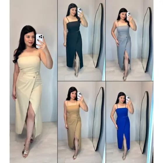 CONJUNTO ALFAIATARIA CROPPED SAIA MIDI FENDA FRONTAL DETALHE BOTÃO LASTEX