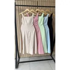 VESTIDO MIDI ALÇA LARGA ZIPER VESTIDO COMFY TWILL TENDENCIA ELEGANTE GG VERAO