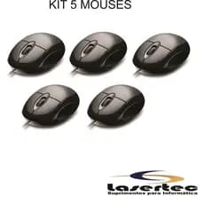 KIT 5 UNIDADES Mouse Classic Box Optico 1200 dpi Full Black Usb Multilaser - MO300