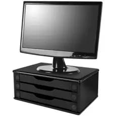 SUPORTE PARA MONITOR 3 GAVETAS BLACK SOUZA PIANO COM GAVETAS PRETAS PTA REF : 3347