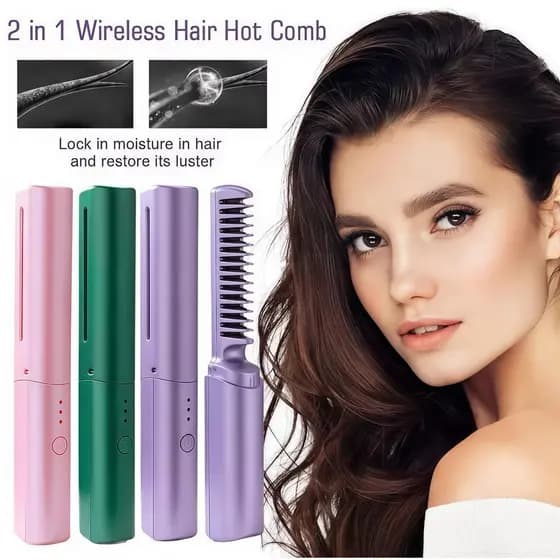 Alisador de cabelo sem fio Escova de ar quente Secador de cabelo elétrico recarregável por USB
