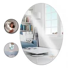 Espelho Adesivo Plástico Decorativo Flexível Espelhado 25x40cm Retangular Oval Auto Colante Parede Decoração