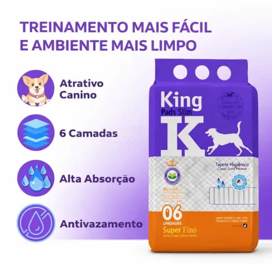 Tapete Higiênico para Cachorro Pet King Pads Slim 60x55 com 6 Un.