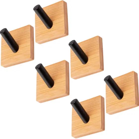 Kit 6 Ganchos Autoadesivos de Parede em Bambu e Ferro