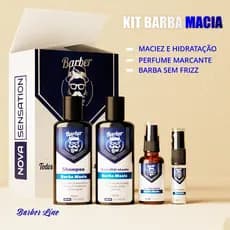 Kit Barba Macia Balm, Perfume, Óleo e Shampoo Anti Frizz e Maquina de Barbear
