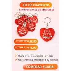 Chaveiro Dia das Mães - Feliz Dia das Mães – Lembrancinha Coração – Kit com 5 ou 10 Unidades