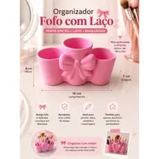 🎀 Organizador Fofo com Laço – Porta Pincéis, Lápis e Maquiagem 🎀
