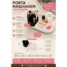 Organizador de Maquiagem com Porta Pincéis Rotatório 360° e Divisórias | Porta Cosméticos Decorativo 💕🥰.